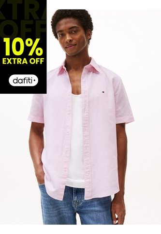 Camisa Rosa De Manga Corta De Lino Tommy Hilfiger Tommy Hilfiger