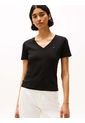 Camiseta Negra De Rayas Con Cuello En V Tommy Hilfiger de Tommy Hilfiger