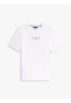 Camiseta Blanca De Cuello Redondo Con Logo Tommy Hilfiger