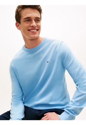 Saco Celeste De Cuello Redondo Con Logo Bordado Tommy Hilfiger