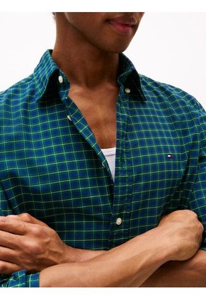 Camisa Azul Oscuro Oxford De Corte Regular Con Estampado A Cuadros Tommy Hilfiger