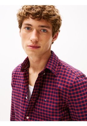Camisa Roja Oxford De Corte Regular Con Estampado A Cuadros Tommy Hilfiger