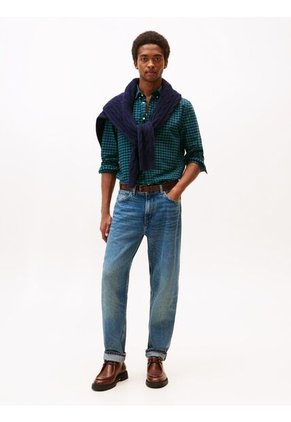 Camisa Azul Oscuro Oxford De Corte Regular Con Estampado A Cuadros Tommy Hilfiger