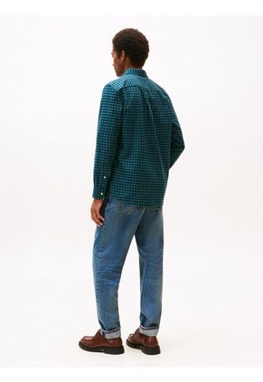 Camisa Azul Oscuro Oxford De Corte Regular Con Estampado A Cuadros Tommy Hilfiger