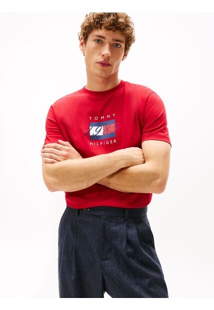 Camiseta Roja De Punto Con Logo Gráfico Tommy Hilfiger