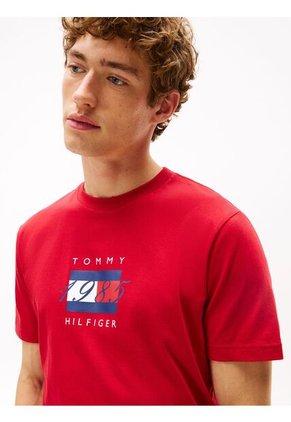 Camiseta Roja De Punto Con Logo Gráfico Tommy Hilfiger