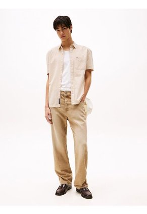 Camisa Beige De Rayas Con Manga Corta Tommy Jeans