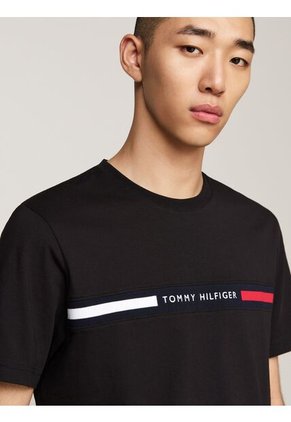 Camiseta Negra De Cuello Redondo Con Logo Tommy Hilfiger