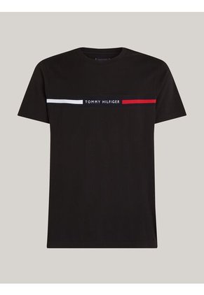 Camiseta Negra De Cuello Redondo Con Logo Tommy Hilfiger