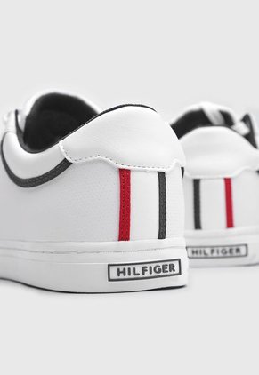 Tenis Lifestyle Blanco-Azul Navy Tommy Hilfiger Iconic Leather Vulc Punched