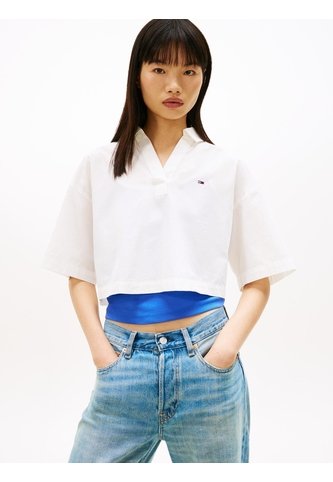 Camisa Blanca Amplia De Manga Corta Y Tapeta Abierta Tommy Jeans Tommy Hilfiger