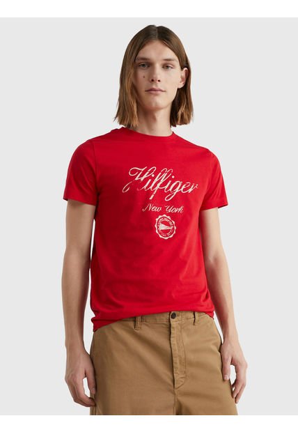 Camiseta Con Logo De Corte Slim Hombre Rojo Tommy Hilfiger
