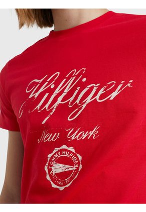 Camiseta Con Logo De Corte Slim Hombre Rojo Tommy Hilfiger