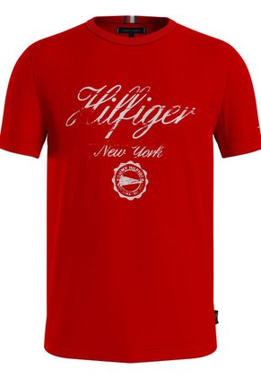 Camiseta Con Logo De Corte Slim Hombre Rojo Tommy Hilfiger