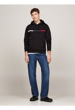 Buzo Negro Con Capota, Cordón Y Logo Tommy Hilfiger