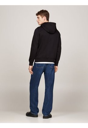 Buzo Negro Con Capota, Cordón Y Logo Tommy Hilfiger