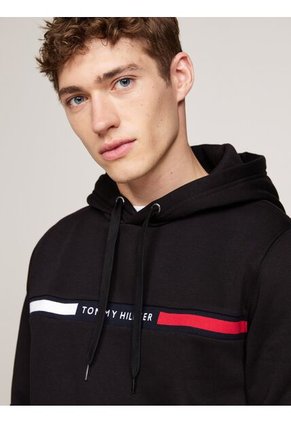 Buzo Negro Con Capota, Cordón Y Logo Tommy Hilfiger