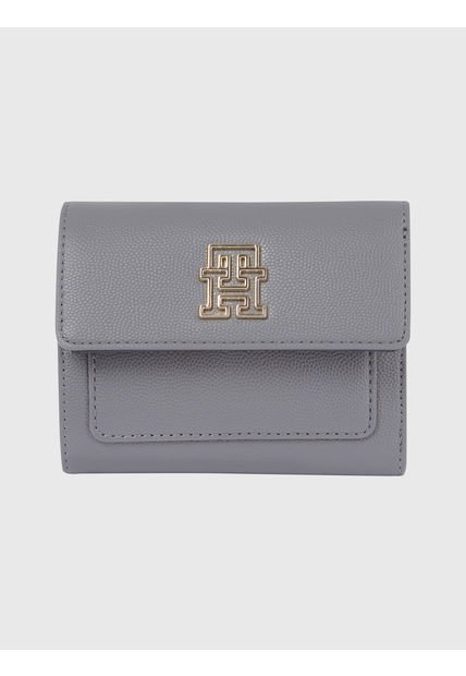 Cartera Con Monograma Th Mediana Con Insignia Mujer Gris Tommy Hilfiger
