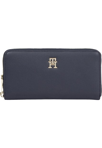 Billetera Azul Grande Con Cremallera Y Monograma TH Tommy Hilfiger