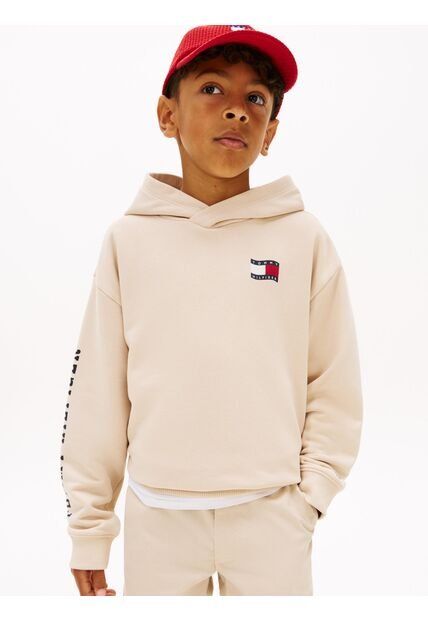 Hoodie Beige De Felpa Con Capota Y Logo Tommy Hilfiger