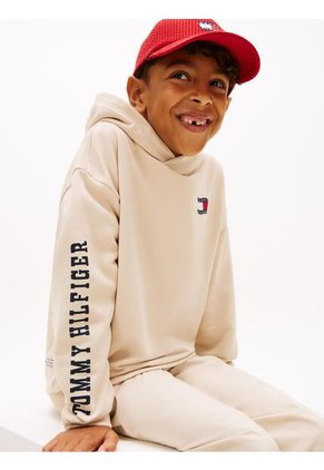 Hoodie Beige De Felpa Con Capota Y Logo Tommy Hilfiger