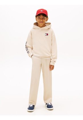 Hoodie Beige De Felpa Con Capota Y Logo Tommy Hilfiger