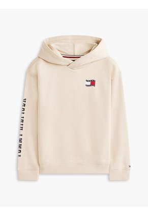 Hoodie Beige De Felpa Con Capota Y Logo Tommy Hilfiger