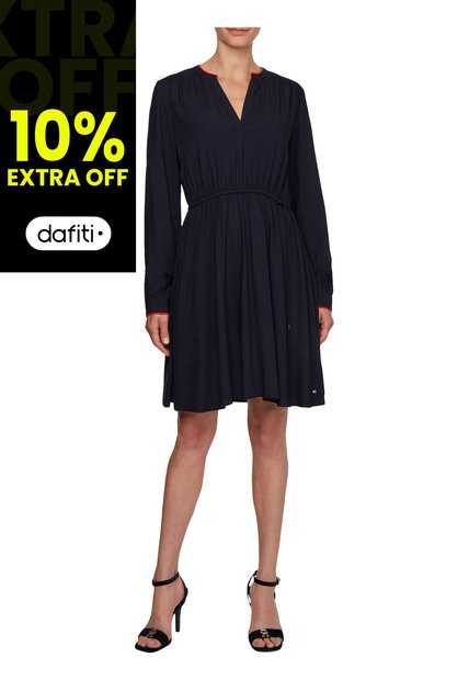 Vestido Azul Evasé Con Acabado A Contraste Para Mujer Tommy Hilfiger