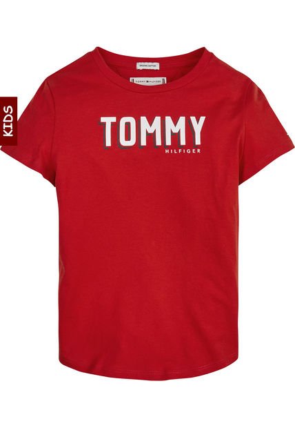Camiseta Niña Essential De Algodón Orgánico Rojo Tommy Hilfiger