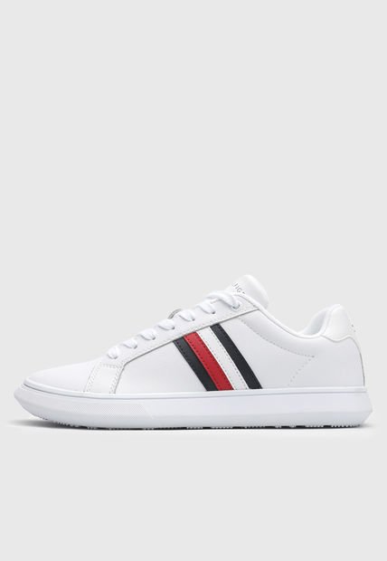 Tenis Lifestyle Blanco-Azul Navy-Rojo Tommy Hilfiger Corporate Cup Leather Stripes