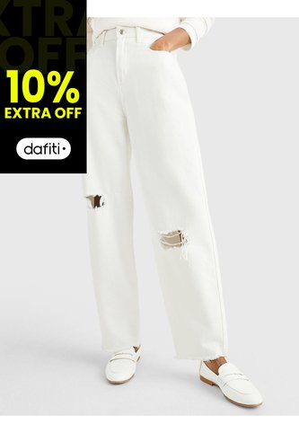 Jeans De Corte Amplio Balloon Y Talle Alto Mujer Blanco Tommy Hilfiger Tommy Hilfiger