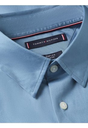 Camisa Azul Solid Con Logo Tommy Hilfiger