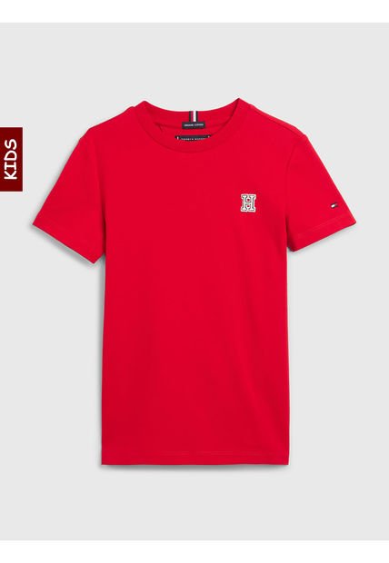 Camiseta De Cuello Redondo Con Monograma Niño Rojo Tommy Hilfiger