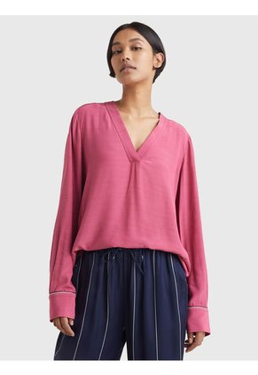 Blusa Rosada Con Cuello V Y Corte Amplio Tommy Hilfiger