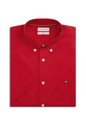 Camisa Roja Flex Poplin Solid De Manga Corta Tommy Hilfiger