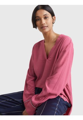 Blusa Rosada Con Cuello V Y Corte Amplio Tommy Hilfiger