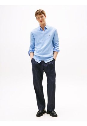 Saco Celeste Con Cuello En V Y Logo Bordado Tommy Hilfiger