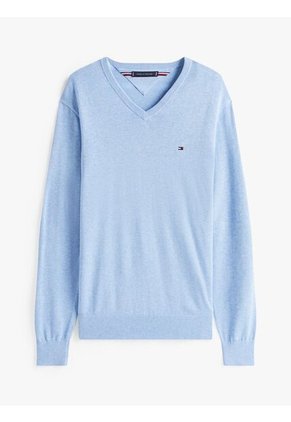 Saco Celeste Con Cuello En V Y Logo Bordado Tommy Hilfiger