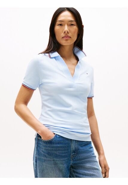 Polo Celeste 1985 De Corte Slim Con Ribetes Tommy Hilfiger