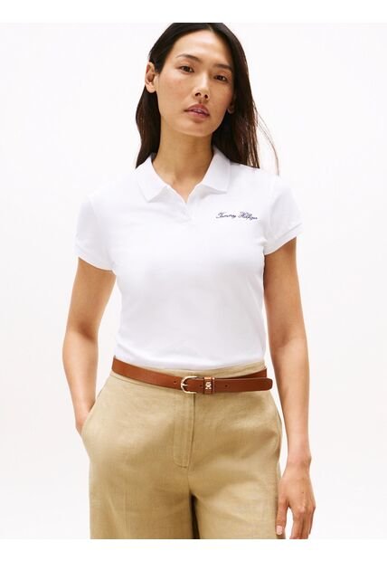 Polo Blanco De Corte Slim Con Logo Script Tommy Hilfiger