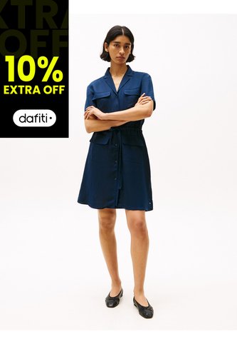 Vestido Azul Camisero Corto De Mezcla De Lino Tommy Hilfiger Tommy Hilfiger