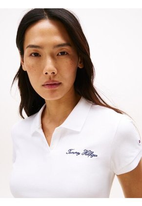 Polo Blanco De Corte Slim Con Logo Script Tommy Hilfiger