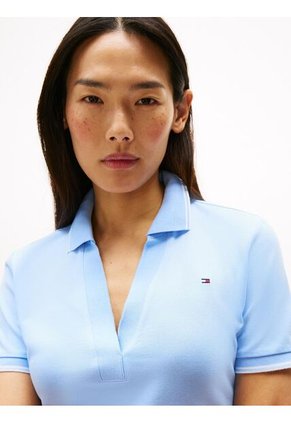 Polo Celeste 1985 De Corte Slim Con Ribetes Tommy Hilfiger