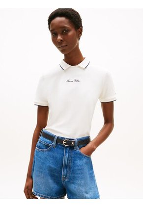 Polo Blanco De Corte Regular Con Logo Script Tommy Hilfiger