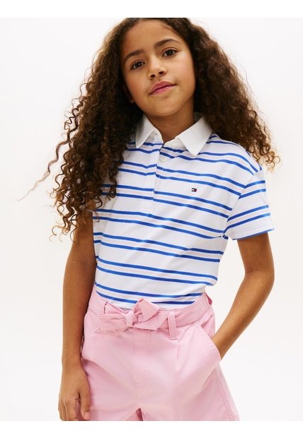 Polo Blanco Para Niña De Rugby De Piqué Con Corte Amplio Tommy Hilfiger