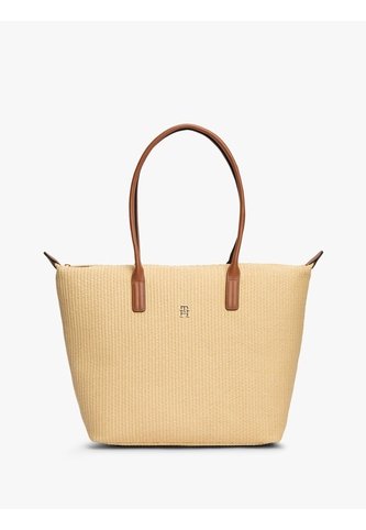 Bolso Beige Tote Popette Raffia Con Insignia Metalizada TH Tommy Hilfiger Tommy Hilfiger