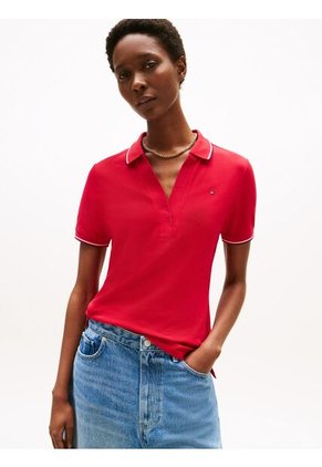 Polo Rojo 1985 De Corte Slim Con Ribetes Tommy Hilfiger