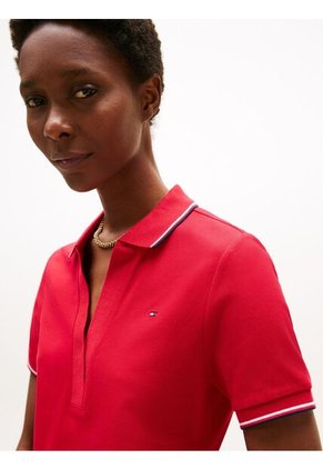 Polo Rojo 1985 De Corte Slim Con Ribetes Tommy Hilfiger