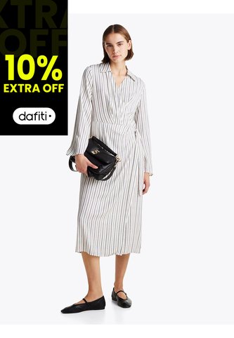 Vestido Gris Cruzado Midi Con Cuello En V Tommy Hilfiger Tommy Hilfiger