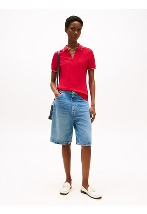 Polo Rojo 1985 De Corte Slim Con Ribetes Tommy Hilfiger